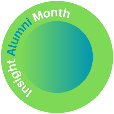 Insight Alumni Month logo blue and greem